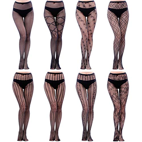 HOVEOX 8 Pairs Lace Tights Fishnet Floral Stockings Lace Patterned Tights Small Hole Pattern Leggings Tights Net Pantyhose