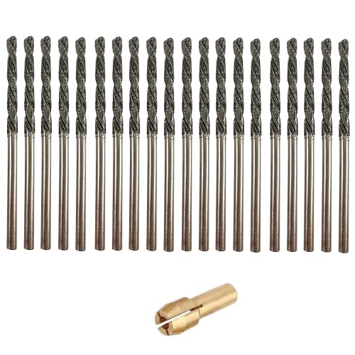 2.5mm Diamond Drill Bit Set 20 Pieces Twist Tip Drilling Sea Glass Shells Rocks for Ornaments Jewelry Necklace Earrings Pendants Bracelets Ceramic Porcelain Gems Includes Collet Compatible with Dremel