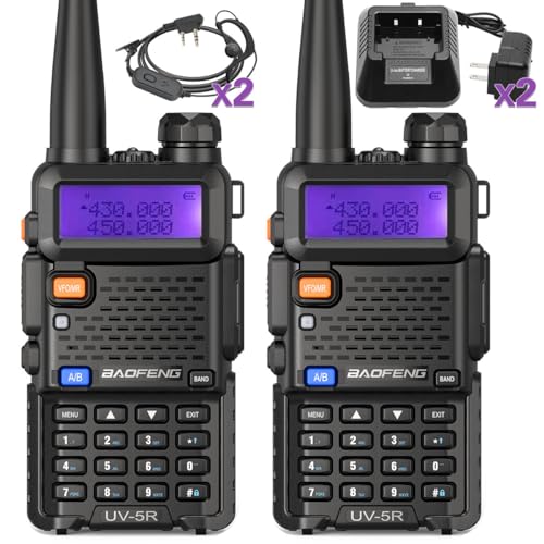 Baofeng UV-5R Ham Radio Long Range UV5R Dual Band Handheld Rechargeable High Power Two Way Radio Walkie Talkies with 1800mAh Li-ion Battery and Earpiece for Hunting Survival Gear,2 Pack