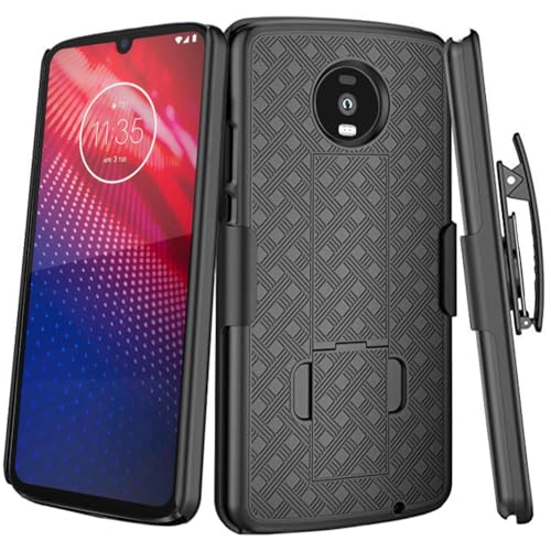 Rome Tech Phone Case for Moto Z4 with Belt Clip Holster - Slim Heavy Duty Shell Holster Combo - Rugged Phone Cover with Kickstand Compatible with Motorola Z4 - Black