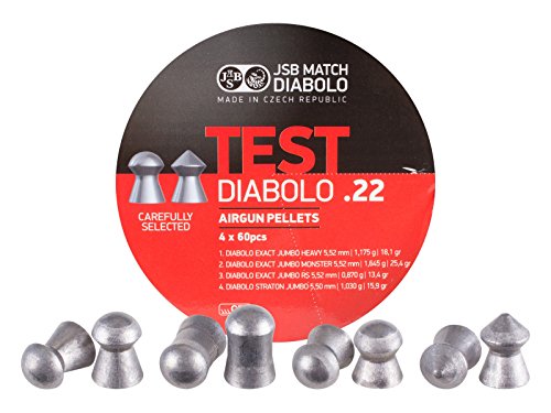 JSB Match Diabolo Test Sampler, 22 Cal, Round Nose & Pointed, 4 Pellet Types, 240ct