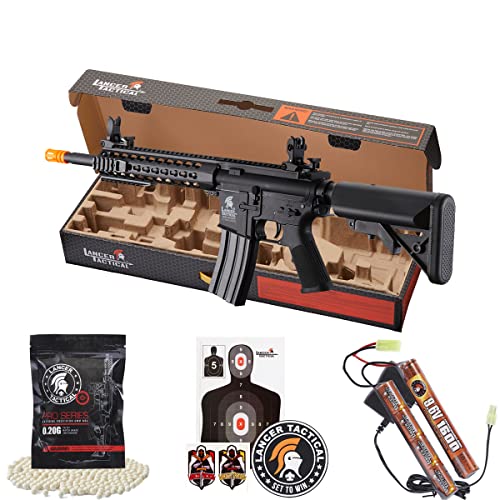 Lancer Tactical Gen 2 Airsoft M4 Carbine 10' Electric Full/Semi-Auto Airsoft AEG Rifle-1000 Rounds 0.20g BBS, 9.6v Nimh Battery & Charger Included (Black Polymer w/ 300 Rounds Mag)