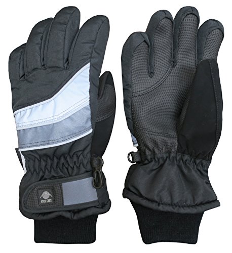 N'Ice Caps Kids Waterproof Thinsulate Warm Winter Gloves (10-12 Years, Black Reflector)