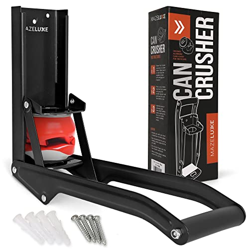Mazeluxe 12 and 16 oz Can Crusher Crushes Aluminum Cans and Plastic Bottles with Built in Bottle Opener – Wall Mounted – Manual Hand Operated