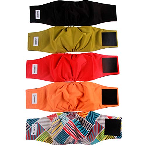 Vecomfy Belly Bands for Male Dogs Diapers(5 Pack),Premium Black Mesh Lining Large Dog Belly Wrap Leakproof Washable Reusable Doggie Diapers,L