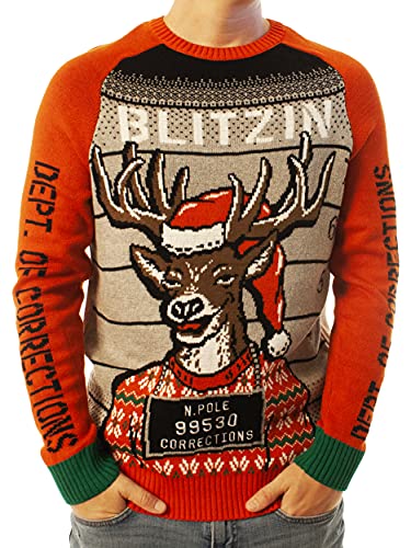Ugly Christmas Party Knitted Ugly Christmas Sweater for Men and Women - Blitzin Arrested-M Blitzin Orange