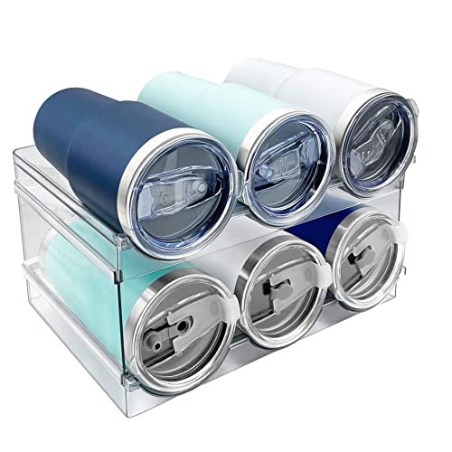 Spaclear 2 Pack Water Bottle Organizer, Stackable Kitchen Pantry Organization and Storage Shelf, Plastic Water Bottle Holder for Fridge Kitchen Cabinet Organizer and Storage, Tumbler Mug Cup Organizer