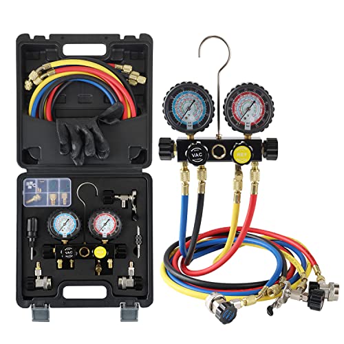 Lichamp HVAC Gauges with Hoses, AC Manifold Gauge Set R134A R410A R404A R22 Refrigerant Gauges
