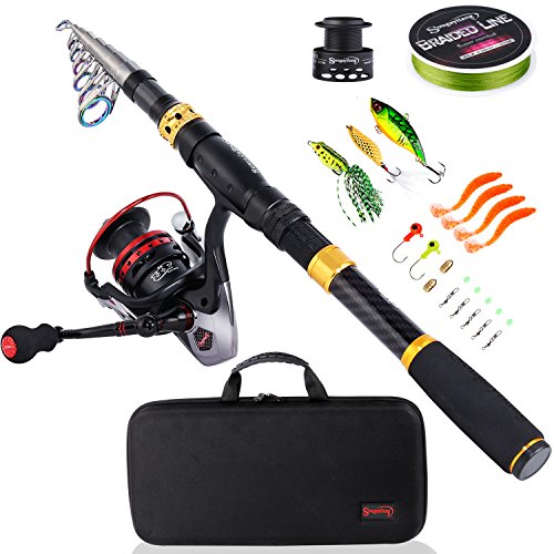 Sougayilang Fishing Rod Combos with Telescopic Fishing Pole Spinning Reels Fishing Carrier Bag for Travel Saltwater Freshwater Fishing(1.8M/5.91FT)