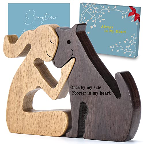 ERUIOLA THYGIFTREE Dog Memorial Gifts for Women - Wooden Carving Dog, Gifts for Loss of Dog - Once by My Side Forever in My Heart
