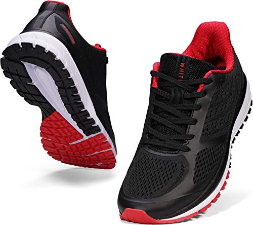 Joomra Whitin Men's Tennis Shoes Lace up Walking Trail Running Size 11 Black Red Treadmill Gym Mesh Comfort Fashion Cushion Footwears for Man Athletic Sneakers 45
