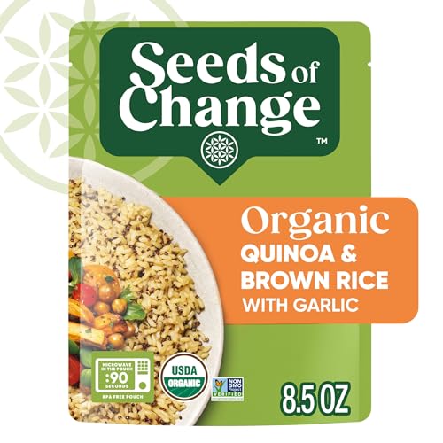 SEEDS OF CHANGE Organic Quinoa & Brown Rice with Garlic, Microwaveable Ready to Heat, 8.5 Ounce (Pack of 12)
