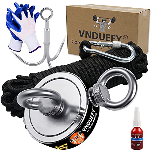 Magnet Fishing Kit, Fishing Magnets 760 LBS Pulling-includes Grappling Hook, Heavy Duty 65FT Rope, Gloves & Locking Carabiner,Threadlocker - 2.36inch Diameter