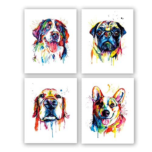 4 Set Puppy Positive Quote Art Print,Pet Canvas Painting Puppy Artwork,Burnese Mountain Dog bright and colorful art print,Watercolor Original Artwork Print For Bedroom(Unframed,8”X10”inches)