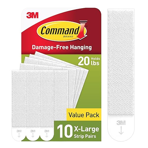 Command 20 Lb XL Heavyweight Picture Hanging Strips, Damage Free Hanging Picture Hangers, Heavy Duty Wall Hanging Strips for Christmas Decorations, 10 White Adhesive Strip Pairs