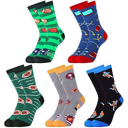 Belloxis Boys Socks Football Gifts for Boys 8-12 Football Socks Funny Gifts for Football Lovers Cool Novelty Socks 5 Pairs