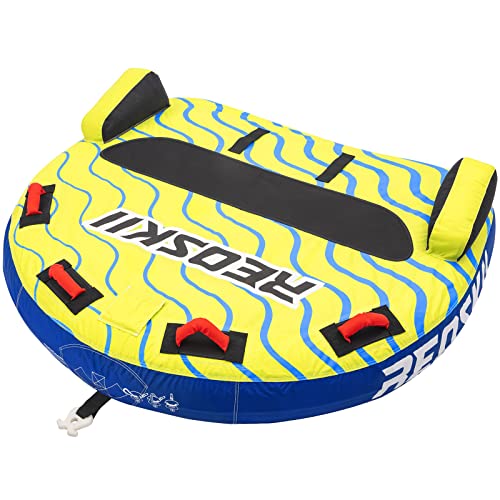REOSKII (2023 Upgrade) Towable Tubes for Boating 2 Person, Heavy Duty Boat Tubes and Towables, Inflatable Water Tubes for Boats to Pull with Fins, Drainage, Quick Connector, Large Capacity