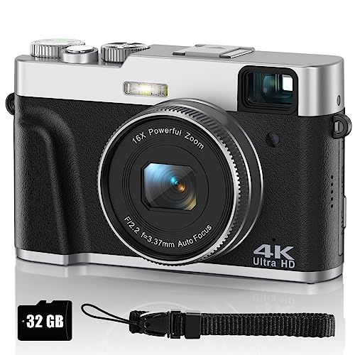 VAHOIALD 4K Digital Camera for Photography, Autofocus 4K Camera with Viewfinder 16X Anti-Shake Video Camera Vlogging Camera for YouTube Compact Point and Shoot Digital Cameras with 32GB SD Card