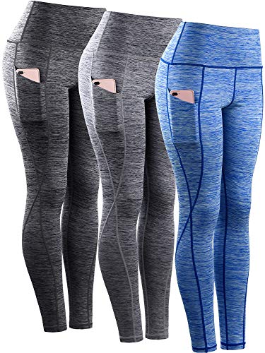 NELEUS Tummy Control High Waist Yoga Pants Workout Running Leggings for Women,9033,3 Pack,Black,Grey,Blue,S,EU M