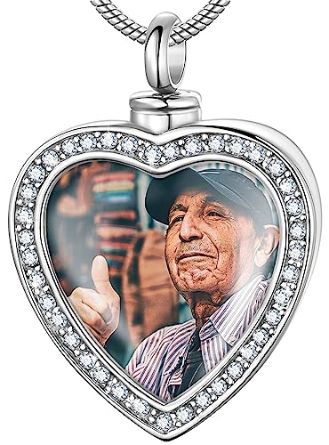 Fanery sue Customized Photo Urn Necklace for Ashes, Personalized Ashes Necklace with Picture Inside, Cremation Jewelry Ashes Keepsake Necklace for Women & Men