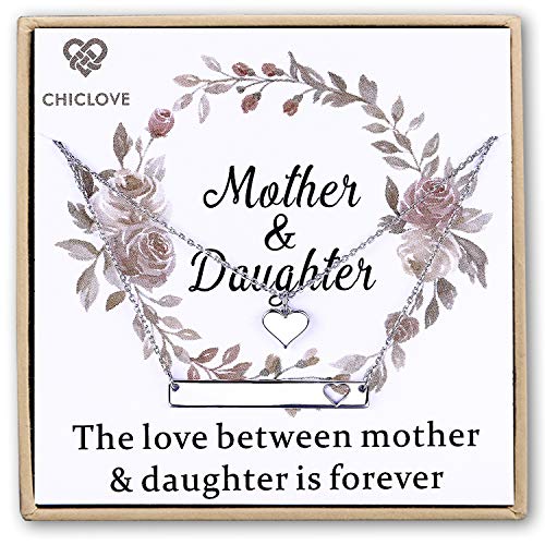 CHICLOVE Mother Daughter Jewelry Sets for Two, Cutout Heart Necklaces, 2 Sterling Silver Necklaces (D - 2 sterling silver necklaces)