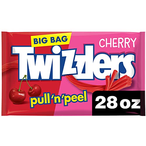 TWIZZLERS PULL 'N' PEEL Cherry Flavored Licorice Style, Low Fat Candy Big Bag, 28 oz, Pack of 1