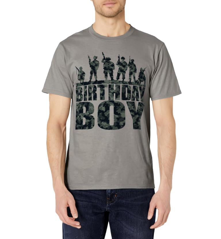 Birthday Boy Army Party Military Party Supplies Camo Green T-Shirt