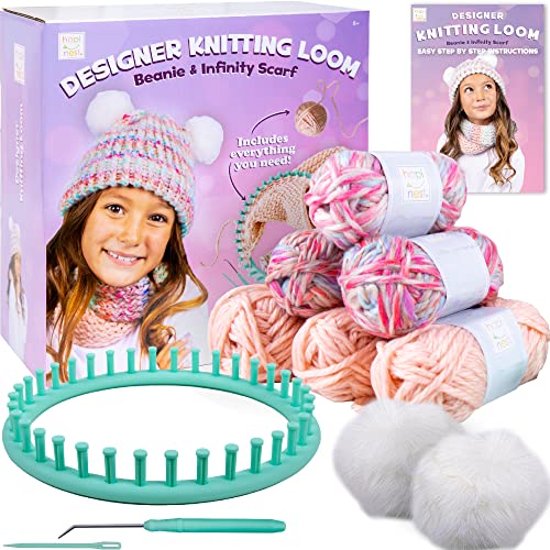 Hapinest Learn to Knit Hat and Scarf Knitting Loom Kit for Beginners Crafts for Girls Kids Ages 8 9 10 11 12 Years and Up