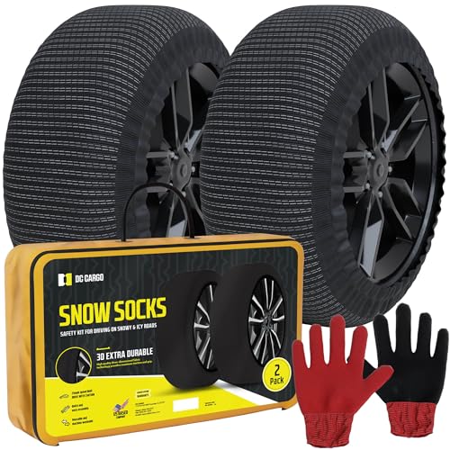 Snow Socks for Tires - Great Alternative to Tire Chains for Cars, 3D Fabric for Maximum Tire Traction & Grip, Fits SUVs, Most Subaru Models, Minivans, Pickups & Sedans (Set of 2) - Medium
