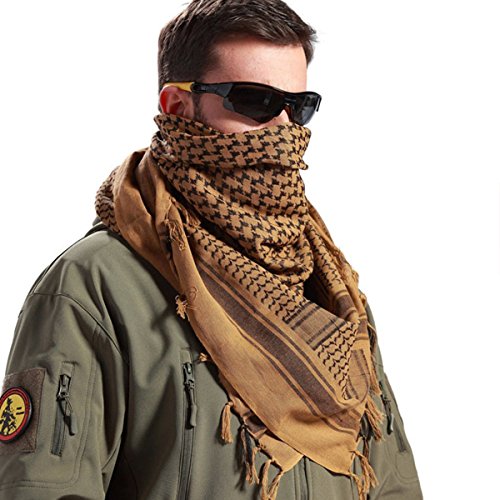 FREE SOLDIER Scarf Military Shemagh Tactical Desert Keffiyeh Head Neck Scarf Arab Wrap with Tassel 43x43 inches (Amber Brown)