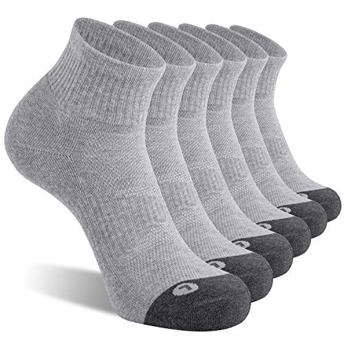 FITRELL 6 Pack Men's Athletic Ankle Socks Cushioned Sports Running Socks, Shoe Size 12-15, Grey