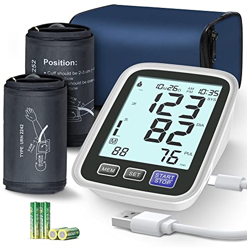 Blood Pressure Machine Upper Arm, 2 Size Cuffs, Medium/Large 9'-17' and Extra Large 13'-21', Accurate Automatic Digital BP Cuff Home Use, Large Backlit LCD, BP Monitor 2-User 1000 Mem