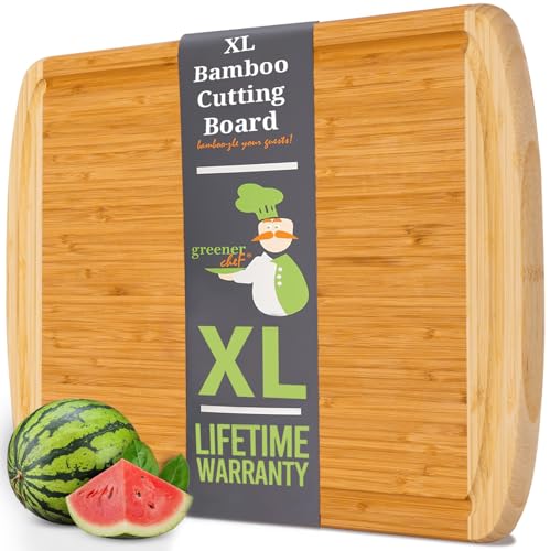 GREENER CHEF 18 Inch Extra Large Bamboo Cutting Board with Lifetime Replacements - Wood XL Cutting Boards for Kitchen - Organic Wooden Butcher Block and Chopping Board for Meat and Vegetables