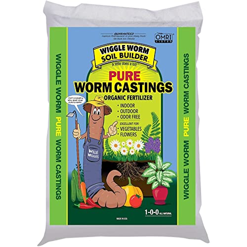 Wiggle Worm 100% Pure Organic Worm Castings - Fertilizer for Houseplants, Vegetables – OMRI-Listed Earthworm Castings to Help Improve Soil Fertility and Aeration, 15-Pounds