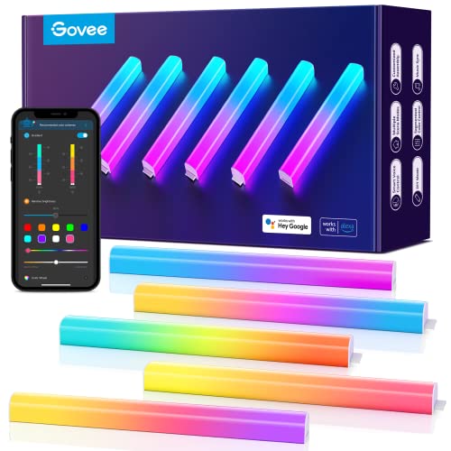 Govee Glide LED Wall Lights, RGBIC Wall Lights, Works with Alexa and Google Assistant, Smart Glide Lively Light Bars for Gaming Room Christmas Decor and Streaming, Multicolor Glide Sconces, 6 pcs