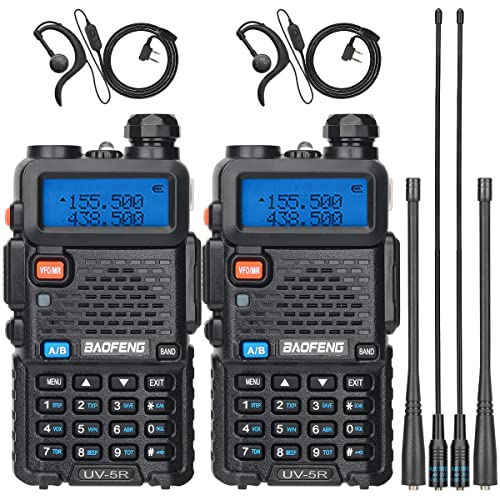 Baofeng UV-5R Ham Radio Long Range UV5R Handheld Dual Band Rechargeable Two Way Radio Walkie Talkies for Adults with Earpiece Full Kit,2Pack