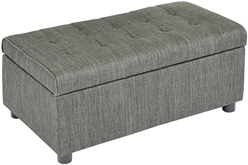 FIRST HILL FHW Arlos Rectangular Fabric Storage Ottoman with Tufted Design - Shadow Gray