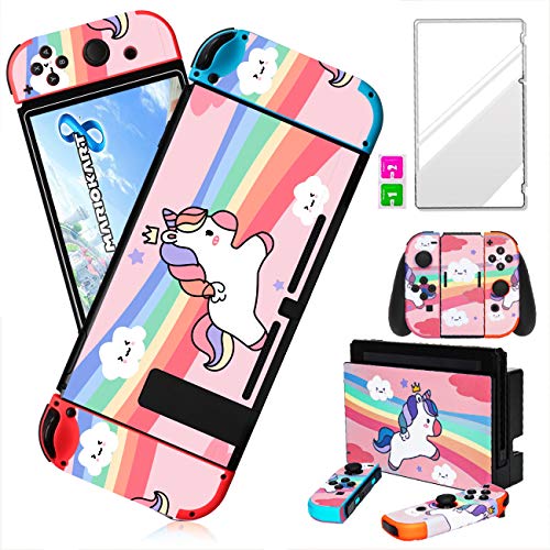 oqpa for Nintendo Switch Skin Cute Kawaii Cartoon Character Design Sticker, Funny Fun Fashion Cool Switch Game Skins for Girls Boys Kids Stickers+Tempered Glass Film for Nintendo Switch
