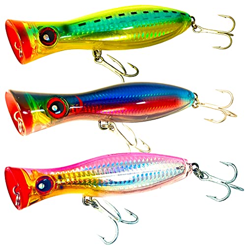 SMASHDIT Popper Lure, Saltwater Popper Lure, Saltwater Fishing Lures - Set of 3 Topwater Bass Lures, Saltwater Lures - Fishing Lures Saltwater, Top Water bass Fishing Lures for Your Fishing Lure Kit
