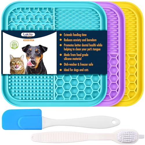 LUKITO 3PCS Lick Mat for Dogs and Cats, Licking Mat with Suction Cups for Dog Anxiety Relief, Cat Peanut Butter Lick Pad for Boredom Reducer, Dog Enrichment Toy, Dog Treat Mat for Bathing Grooming