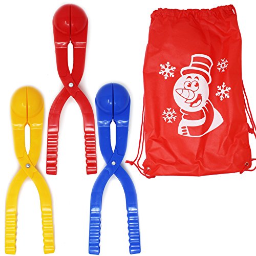 JOYIN Toy Snowball Maker Snow Toys for Kids Red Yellow & Blue with Bonus Tote Bag - 3 Pack
