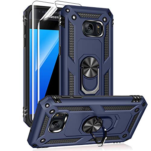 Androgate for Samsung Galaxy S7 Case with HD Screen Protectors, Military-Grade Metal Ring Holder Kickstand 15ft Drop Tested Shockproof Cover Case for Samsung Galaxy S7 Blue