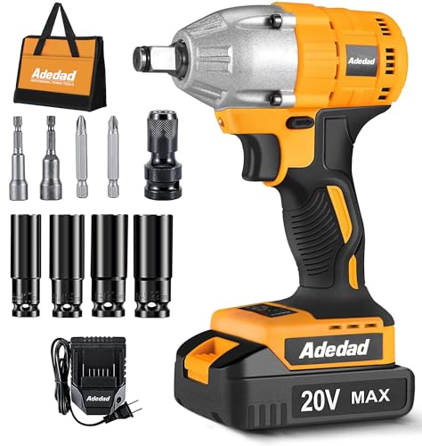 Adedad Cordless Impact Wrench 1/2 inch, 20V Brushless Impact Gun with Battery and Charger,High Torque 240 ft-lbs 3000 RPM Impact Wrench with 1-Hour Fast Charger,Led Light