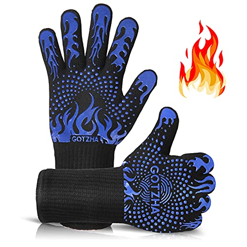 GOTZHA BBQ Gloves for Smoker, 1472℉ Extreme Heat Resistant Gloves, 14 Inch Silicone Non-Slip Grill Gloves with Extra Long Cuff, Safe Oven Gloves for Barbecue, Fryer, Baking, Outdoor Camping