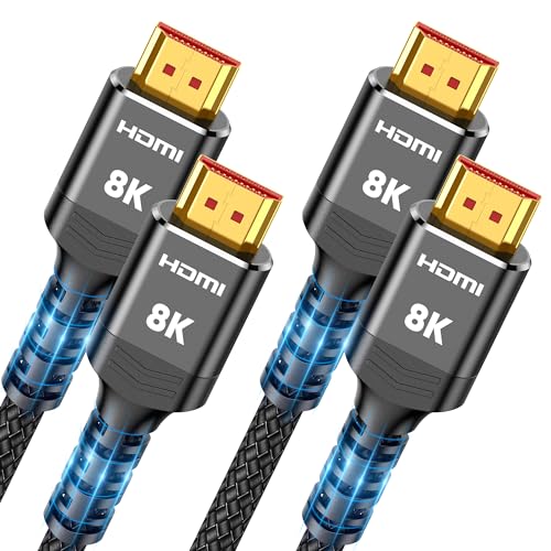 Highwings 8K HDMI Cable 2.1 2-Pack 6.6FT, Slim 48Gbps High Speed HDMI Braided Cord-4K@120Hz 144Hz 8K@60Hz, HDCP 2.2&2.3, Dynamic HDR,eARC,DTS:X,RTX 3090,Compatible with Roku TV/HDTV/PS5/Blu-ray