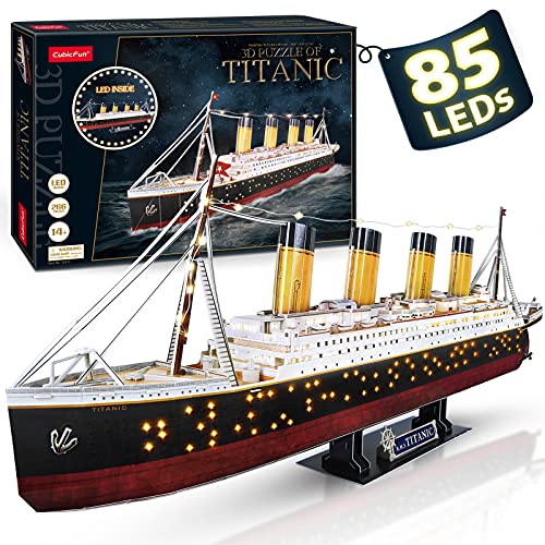 CubicFun Titanic 3D LED Puzzles for Adults 88 CM 266 Pieces,Titanic Toys for Adults Teens, Home Decor Birthday Gifts Adults Easter Gifts Teacher Gifts