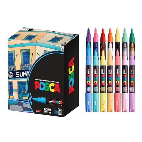 21 Posca Paint Markers, 1M Extra Fine Posca Markers with Replaceable Tips, Posca Marker Set of Acrylic Paint Pens | Posca Pens for Art Supplies, Fabric Paint, Fabric Markers, Paint Pen, Art Markers