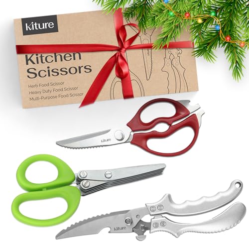 Kitchen Scissors For Food 3 Pack, Multi Purpose Kitchen Scissors, Heavy Duty, Herb Scissors, 420 Stainless Steel, for Chicken, Meat, Fish, Crab, Poultry and Turkey Shears (All purpose) - Gift Set of 3