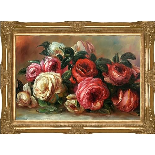 La Pastiche Discarded Roses by Pierre-Auguste Renoir with Gold Victorian Frame Oil Painting Wall Art, 44' x 32',Pink