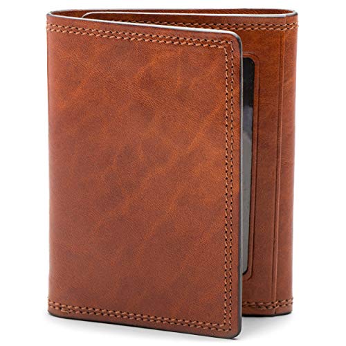 Bosca Men's Wallet, Dolce Leather Double I.D. Tri Fold Wallet with RFID Blocking, Amber